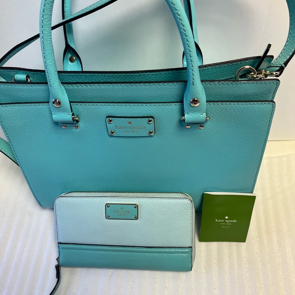 Aqua Teal Kate Spade Oliver Street Megan Grace Blue Leather Zip Around Wallet
